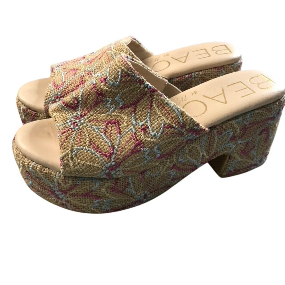 Beach by Matisse Terry 7M Floral Embroidered Jute Platform Slide Sandals Retro